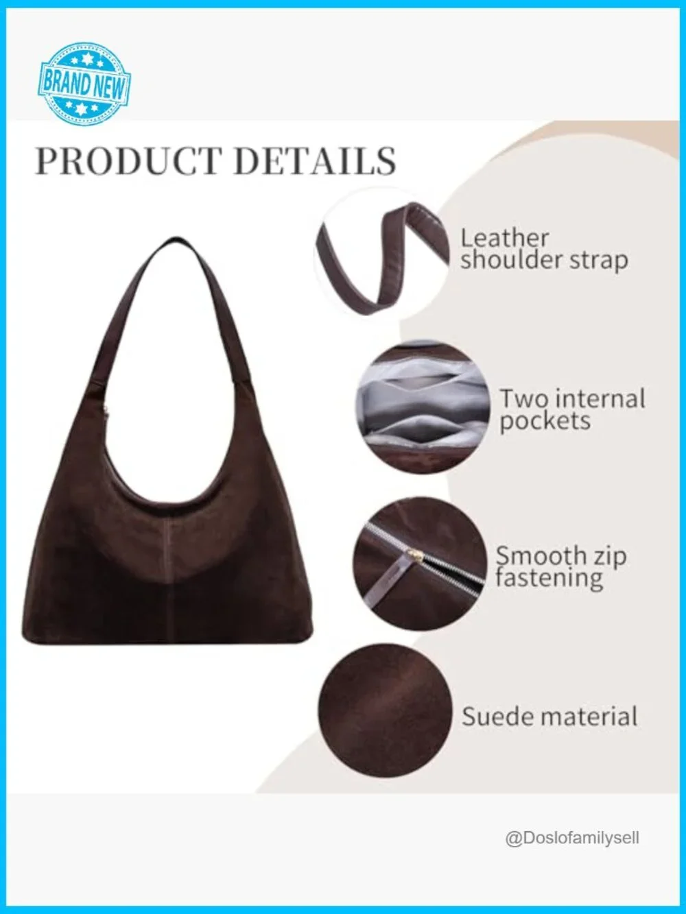 Suede Leather Hobo Shoulder Bag Slouchy Tote Handbag Crescent Purse Women